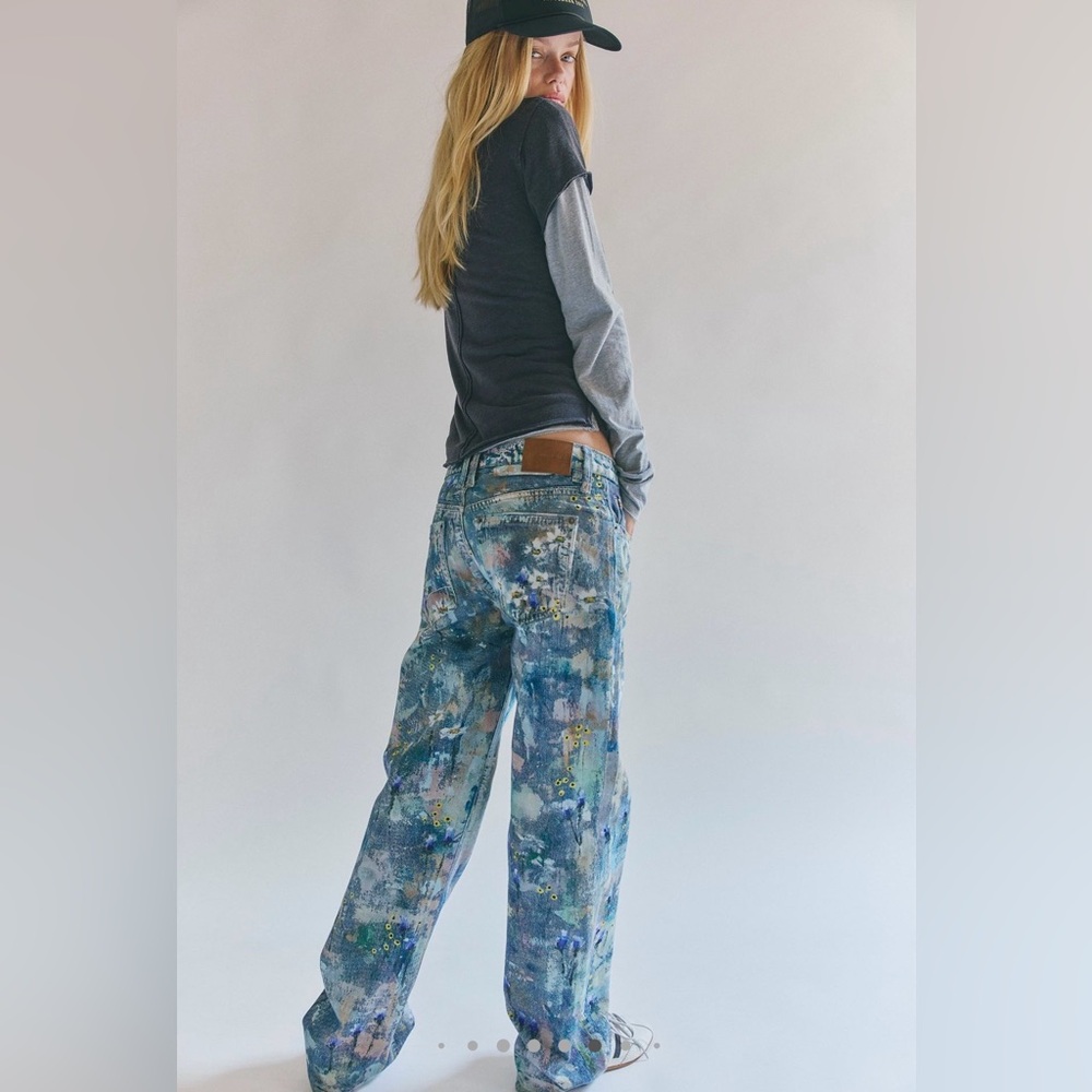 We The Free Gorgeous Blue Printed Straight Leg Jeans - Picture 2 of 11